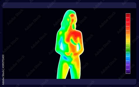 Vector Graphic Of Thermal Image Scanning Beautiful Naked Female Body On Black Background
