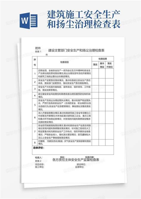 建筑施工安全生产和扬尘治理检查表Word模板下载 编号lobpjwya 熊猫办公