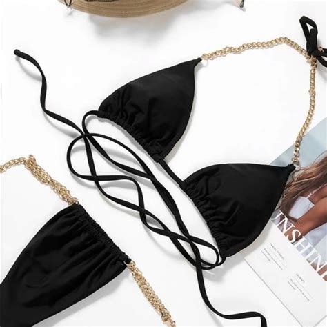 Swim Triangle Chain Bikini Set Metal Chain Black Swimsuit Strap Chain Bathing Suit Poshmark
