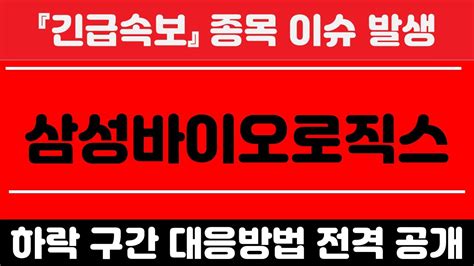 삼성바이오로직스 긴급속보 종목 이슈 발생 하락 구간 대응방법 까지 전격 공개 Youtube