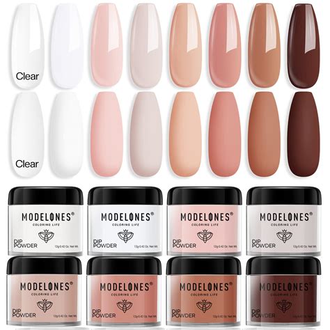 Modelones Dip Powder Nail Set Nude Colors For DIY Manicure French Nail Art No Nail Lamp