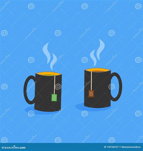 Two Cups Of Tea With Tea Bags Stock Vector Illustration Of Bright