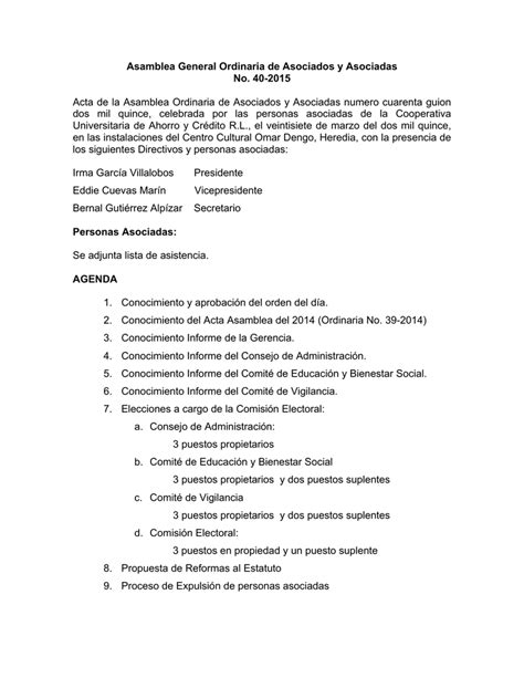 Asamblea General Ordinaria De Asociados Y Asociadas No 40