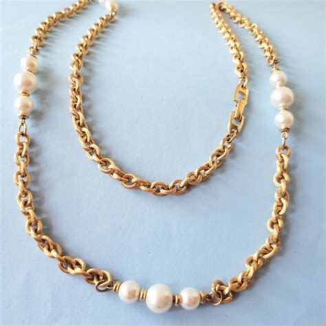 Napier Faux Pearl Necklace Vintage Napier Chain Pear Gem