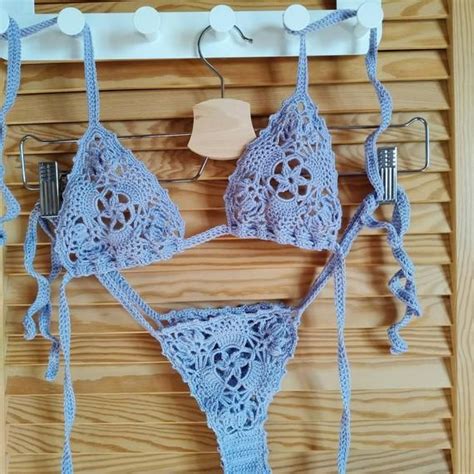 See Through Crochet Bikini Set Thong Crocheted Swimsuit Modello Mondo All Uncinetto Estivo