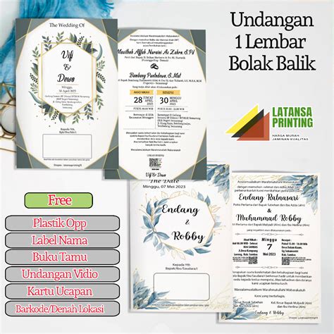 Jual Undangan Pernikahan 1 Lembar Bolak Balik Shopee Indonesia