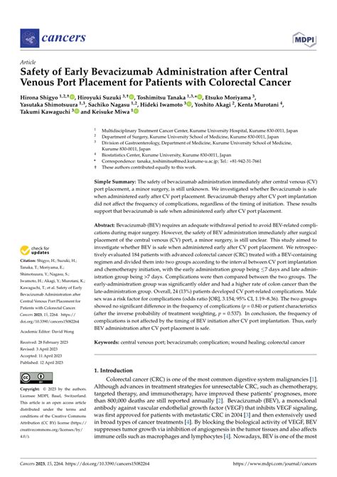 (PDF) Safety of Early Bevacizumab Administration after Central Venous ...