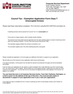 Fillable Online Darlington Gov Council Tax Exemption Application Form