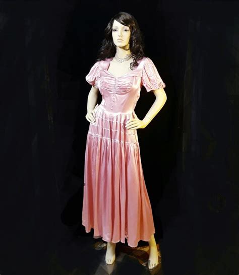 Vintage S Pink Liquid Satin Formal Gown Gem