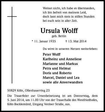 Traueranzeigen Von Ursula Wolff Wirtrauern