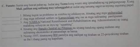 C Panuto Suriin Ang Bawat Pahayag Isulat Ang Tama Kung Wasto Ang