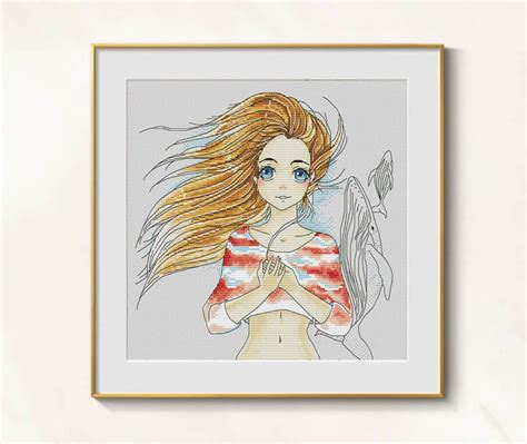 Anime Girl Cross Stitch Whales Pattern Pdf Sea Girl Cross Stitch Ginger