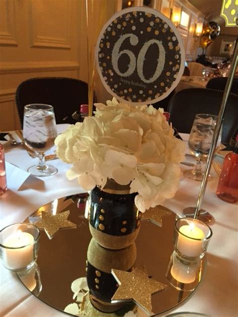 60th Birthday Party Centerpiece In Black And Gold … Birthday Party