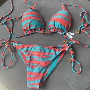 Vix Swim Vix String Bikini Bathing Suit With Tealpink Print And Gold Hardware Poshmark