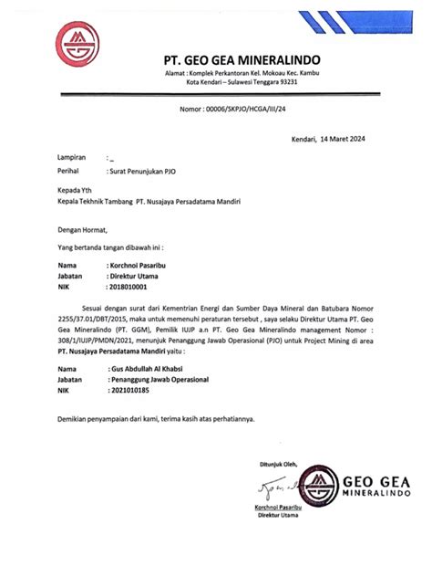 surat penunjukan  direksi