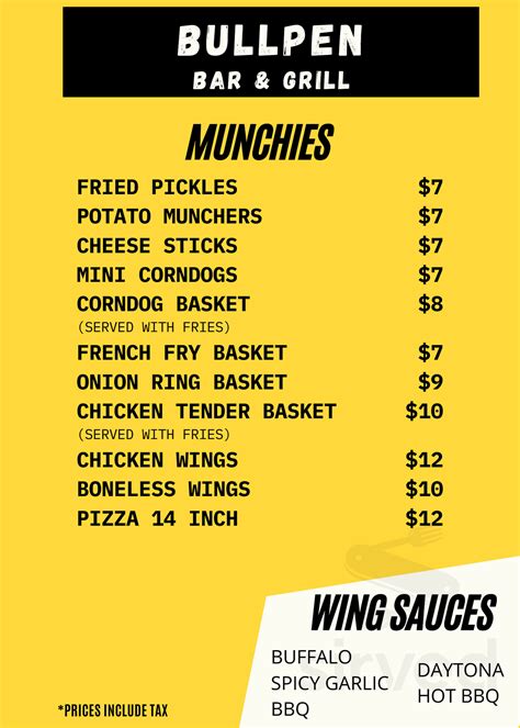 Bullpen menu in Alcoa, Tennessee, USA
