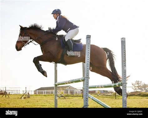 Take The Reins And Fly A Young Rider Jumping Over A Hurdle On Her