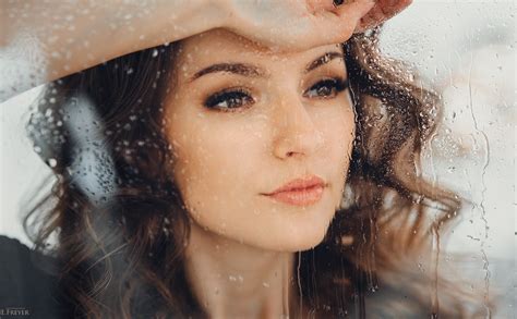 Wallpaper Evgeny Freyer Women Brunette Wavy Hair Make Up