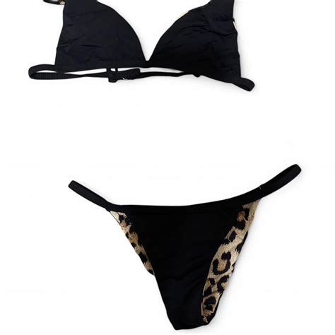 Reversible Black And Tan Leopard Bikini Set Beachwear Depop