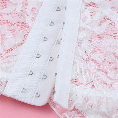 Unbranded Intimates Sleepwear White Lace Criss Cross Laceup Ruffled Twopiece Lingerie Set