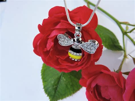 Rhinestone Bumble Bee Necklace Honey Bee Necklace Bumble Bee Etsy