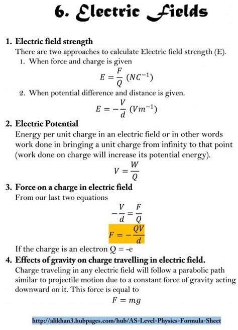 AS Level Physics Formula Sheet - Electric Fields Electricity Physics, Ap Physics, Learn Physics ...