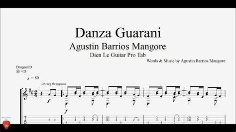 Agustin Barrios Mangore Danza Guarani Guitar Tutorial Tabs Youtube