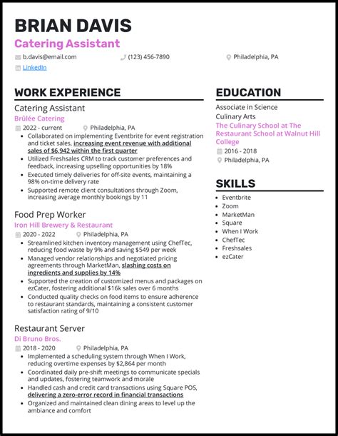 Catering Resume Examples To Win The Job In