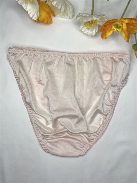 Vintage Sheer Sliky Nylon Panty Floral Lace Hi Cut Slippery Bikini