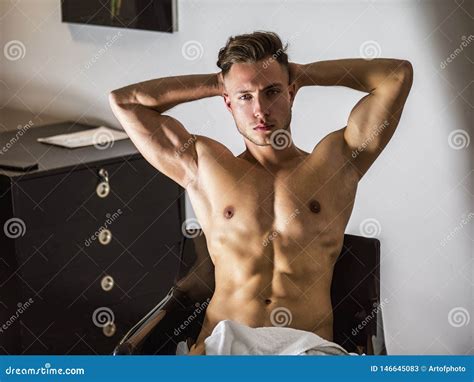 Shirtless Naked Male Model Sitting On Chair Stock Image Image Of