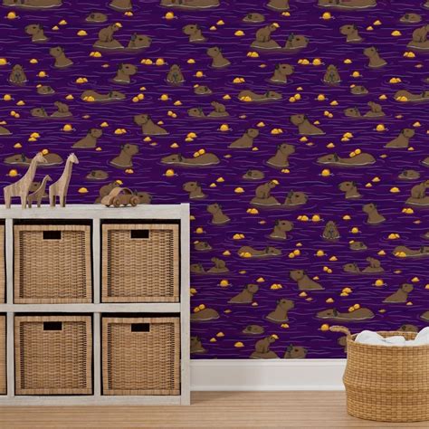 Illustrated Capybara Hot Tub Yuzu Fruit Wallpaper Spoonflower