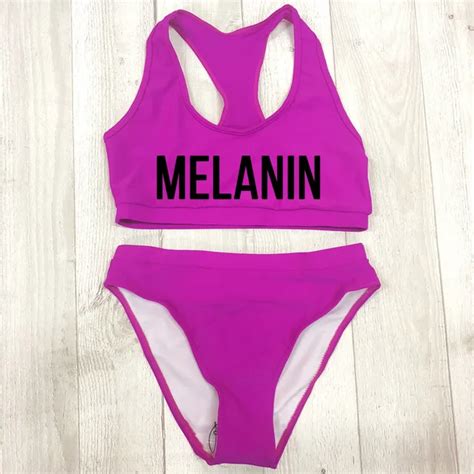 Aliexpress Buy Sexy Melanin Letter Print Bikini Set Swimwear Women High Waist Bikinis