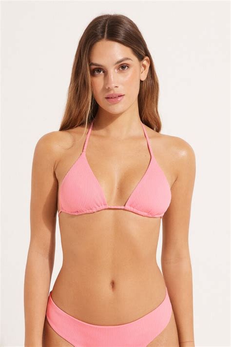 Top de bikini triangular de microfibra acanalada reciclada con copas extraíbles Triángulo