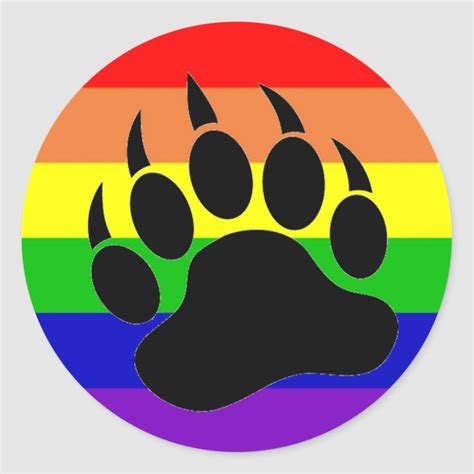 Gay Pride Bear Paw Sticker Lgbtq Rainbow Round Sticker