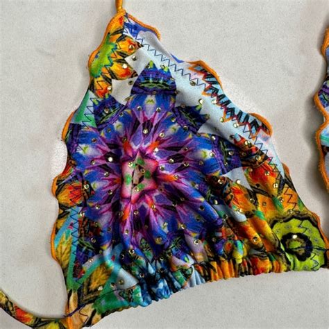Luli Fama Swim Luli Fama Colorful Floral Beach Casual Summer Beaded Rhinestone Bikini M
