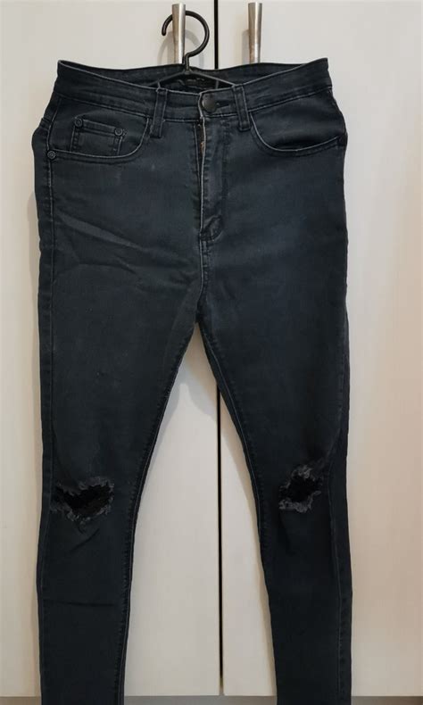 highwaist black tattered jeans womens fashion bottoms jeans