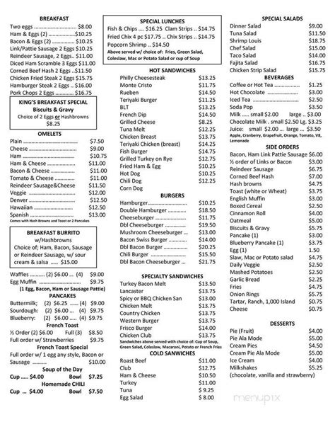 Menu Of King S Diner In Kodiak Ak