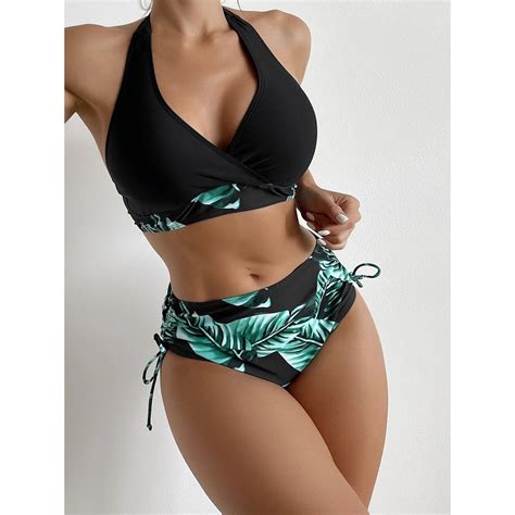 Lovito Women Sexy Plants Drawstring Bikini Sets LNL Shopee Philippines