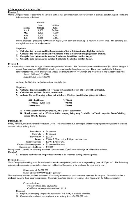 COST Behavior Analysis Exercises for ACC 201 - Studocu