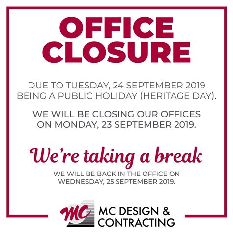 Holiday Office Closure