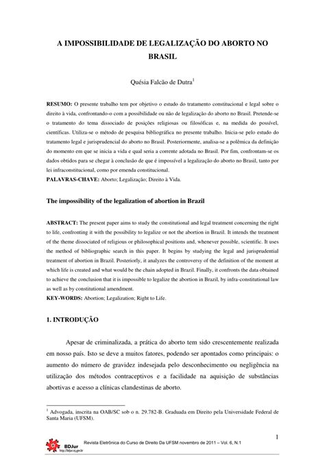 Pdf A Impossibilidade De Legaliza O Do Aborto No Brasil