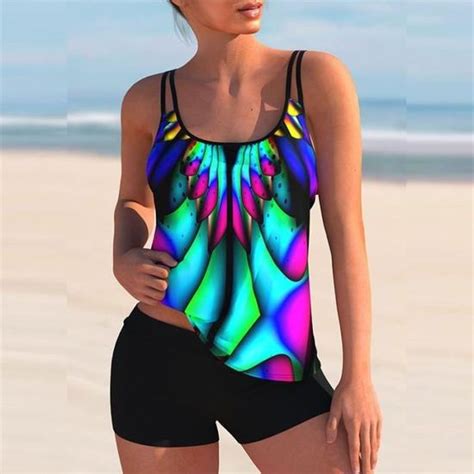 Maillot de Bain 2 Pièces Femme Tankini Ensembles Maillots Bikini Set sans Manches Débardeur et