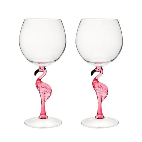 Gourmet Art 2 Piece Flamingo 20 Oz Durable Acrylic Plastic Wine Glass Ideal For Wine And