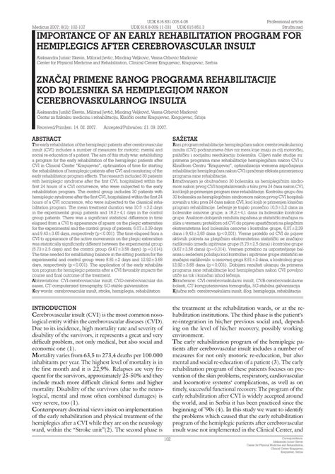 Pdf Importance Of An Early Rehabilitation Program For Hemiplegics
