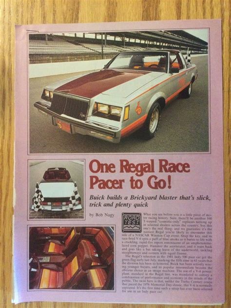 Bu323 Road Test 1981 Buick Regal Indy Pace Car April 1981 4 Page Ebay