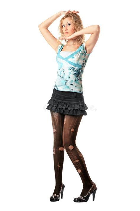 Blonde Bastante Joven Juguetón En Pantyhose Rasgado Imagen de archivo Imagen de agradable