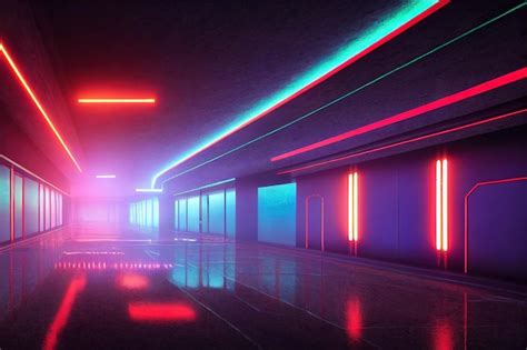 Premium Photo Modern Empty Futuristic Room In Neon Cyberpunk Style