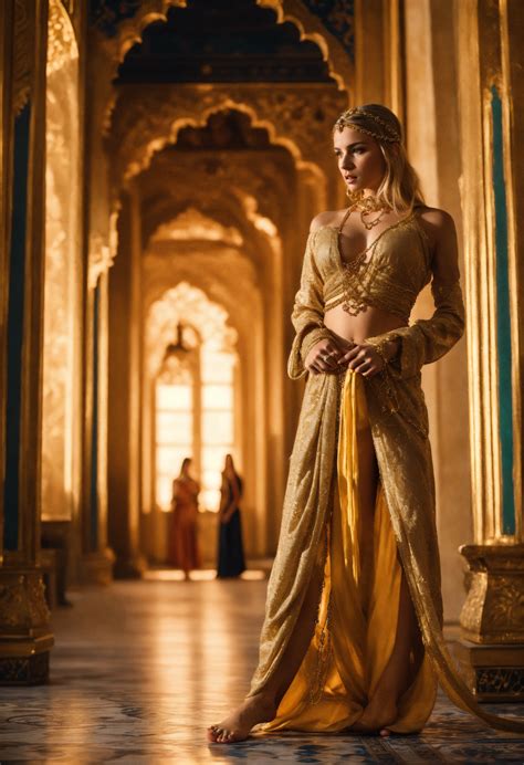 Lexica An Epic Fantasy Scene Featuring A Gorgeous Beautiful Blonde In Odalisque Outfit In Full