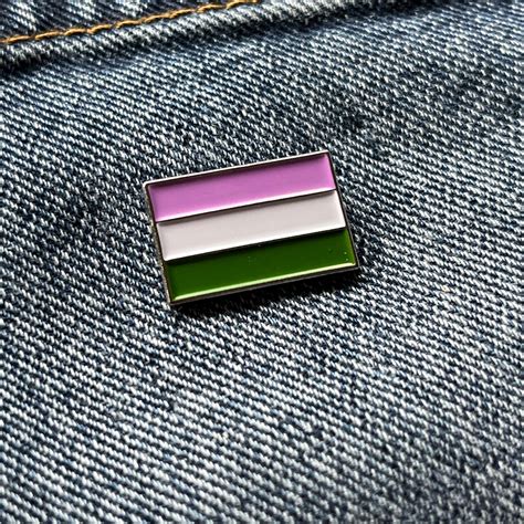 Metal Enamel Genderqueer Pride Flag Pin Badge With Secure Locking Back Patchers