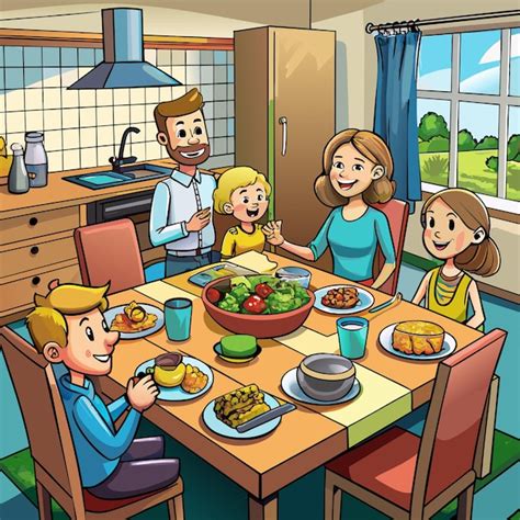 Vecteurs et illustrations de Famille Mangeant Cartoon en téléchargement